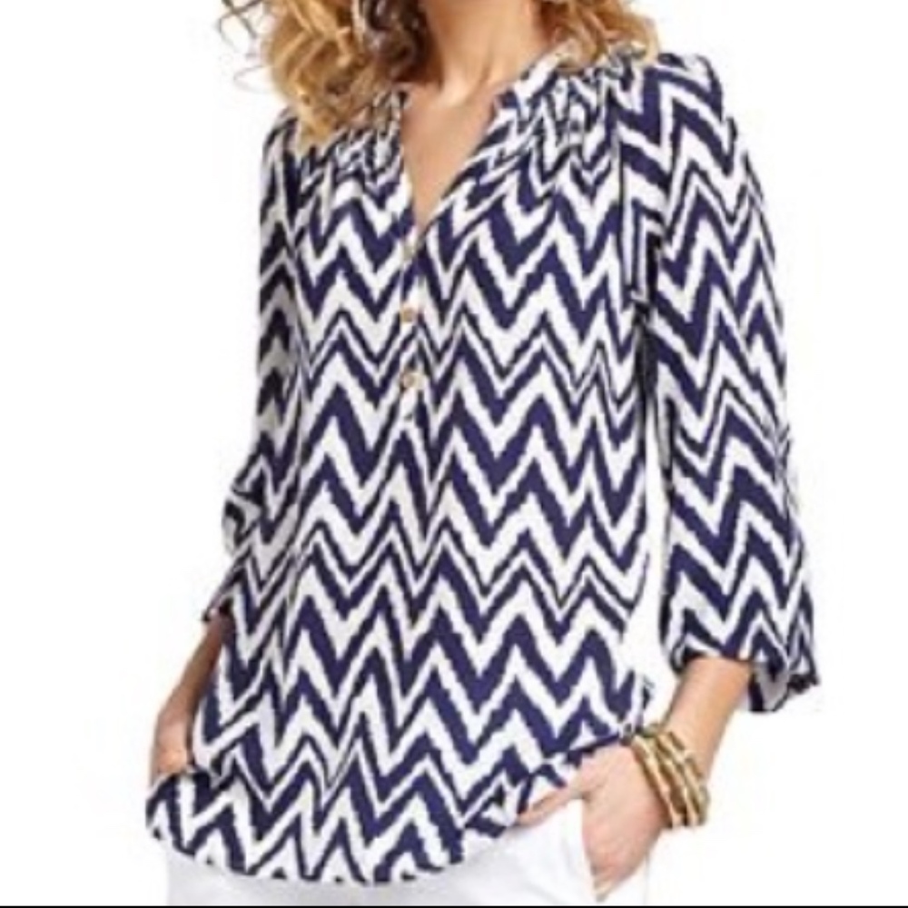 Lilly Pulitzer Elsa Silk Top Navy Chevron S